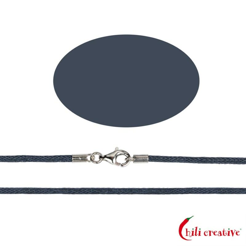 1,5 mm Baumwollband dunkelblau - 45 cm lang mit Verschluss aus 925er Silber