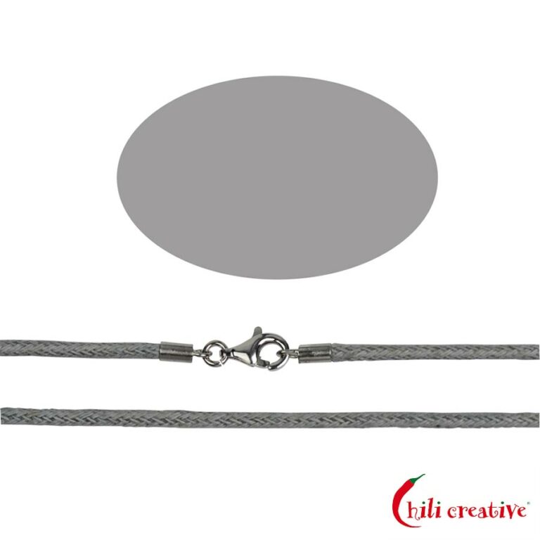 1,5 mm Baumwollband hellgrau - 45 cm lang mit Verschluss aus 925er Silber