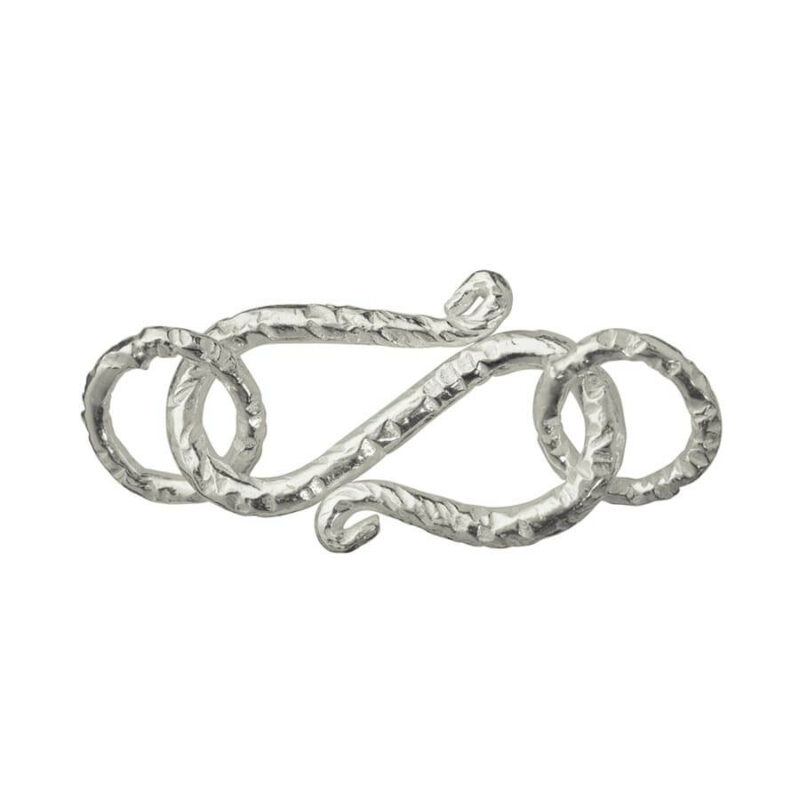 Schmuck-Verschluss für Ketten oder Bänder, Haken mit Ösen 18 mm, aus 925er Silber gehämmert