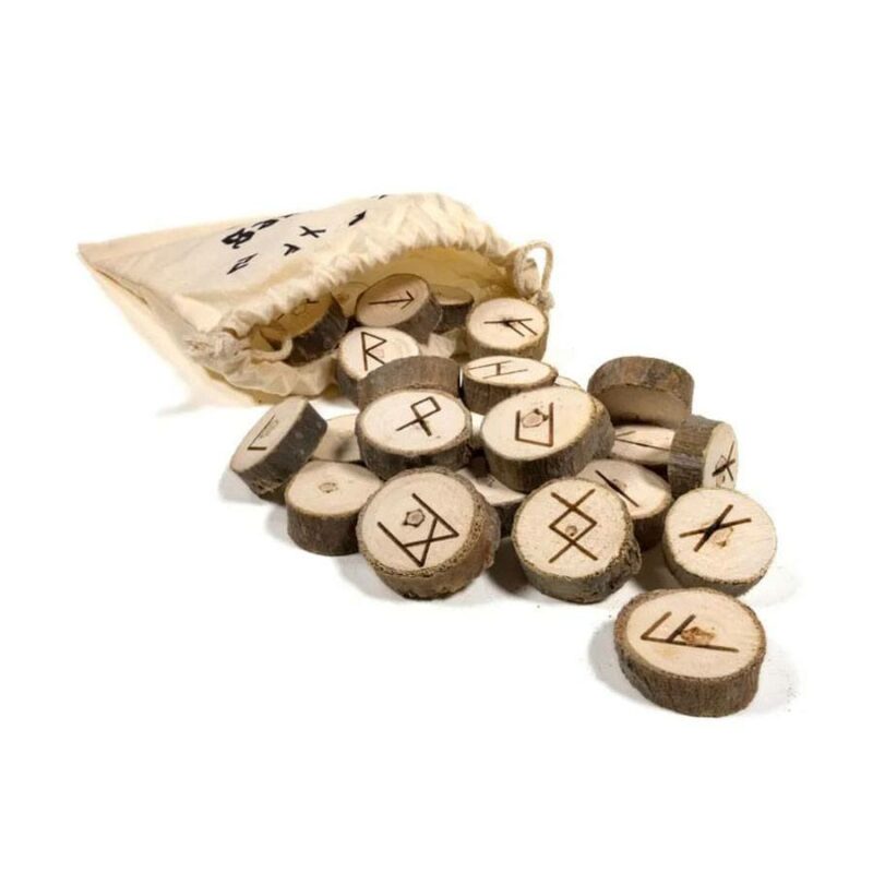 Runenorakel aus Holz im Baumwollbeutel