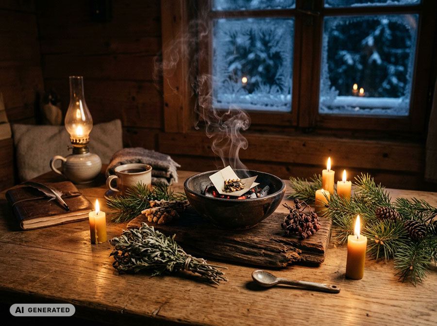 13-Wünsche-Ritual für die Rauhnächte mit Zetteln für persönliche Wünsche.